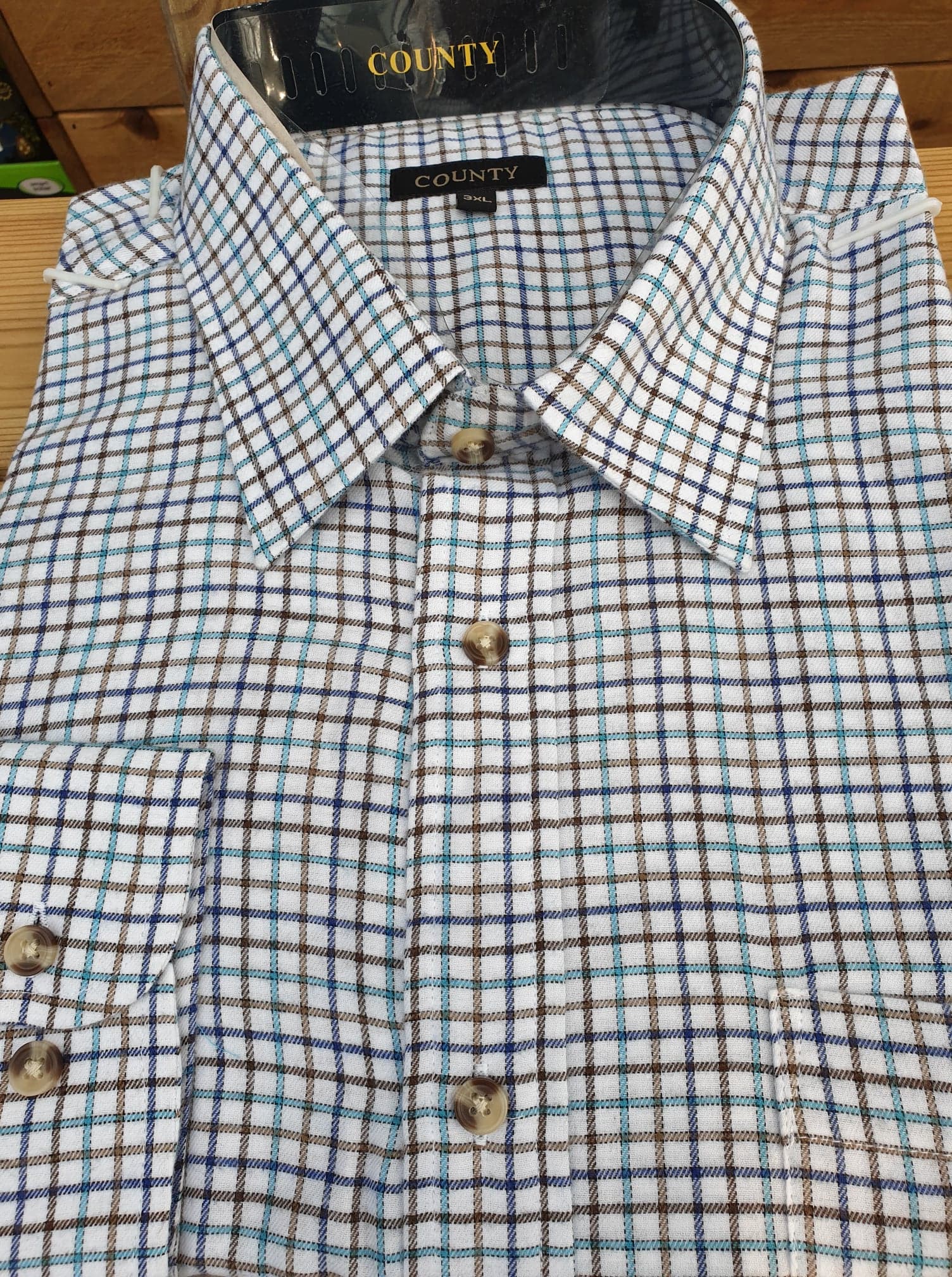 County Long Sleeve Blue/green Check Shirt | Big Fellas Clothing