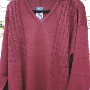 INVICTA V neck Cable Knit Pullover Jumper in Wine