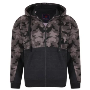 Kam Charcoal Camo Print Panel Hoody